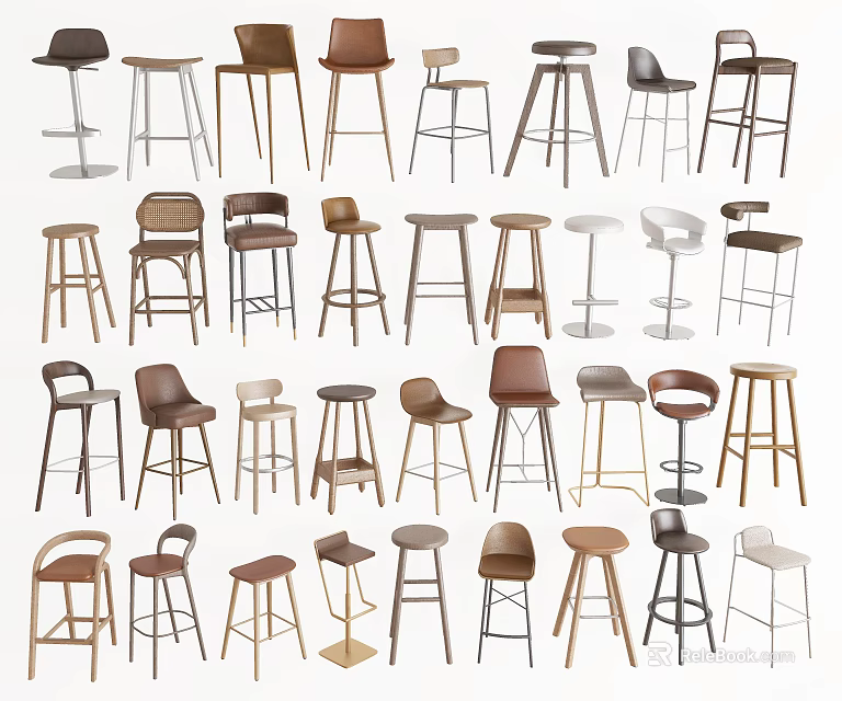 Various Styles Bar Stools Featuring Modern Classic Designs And Wooden Metal Frames 3d model 