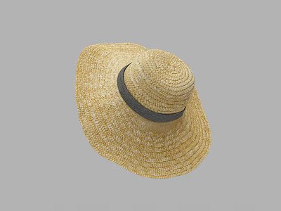 Fashionable Beige Woven Straw Hat With Wide Brim And Black Band 3d model