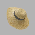 Fashionable Beige Woven Straw Hat With Wide Brim And Black Band