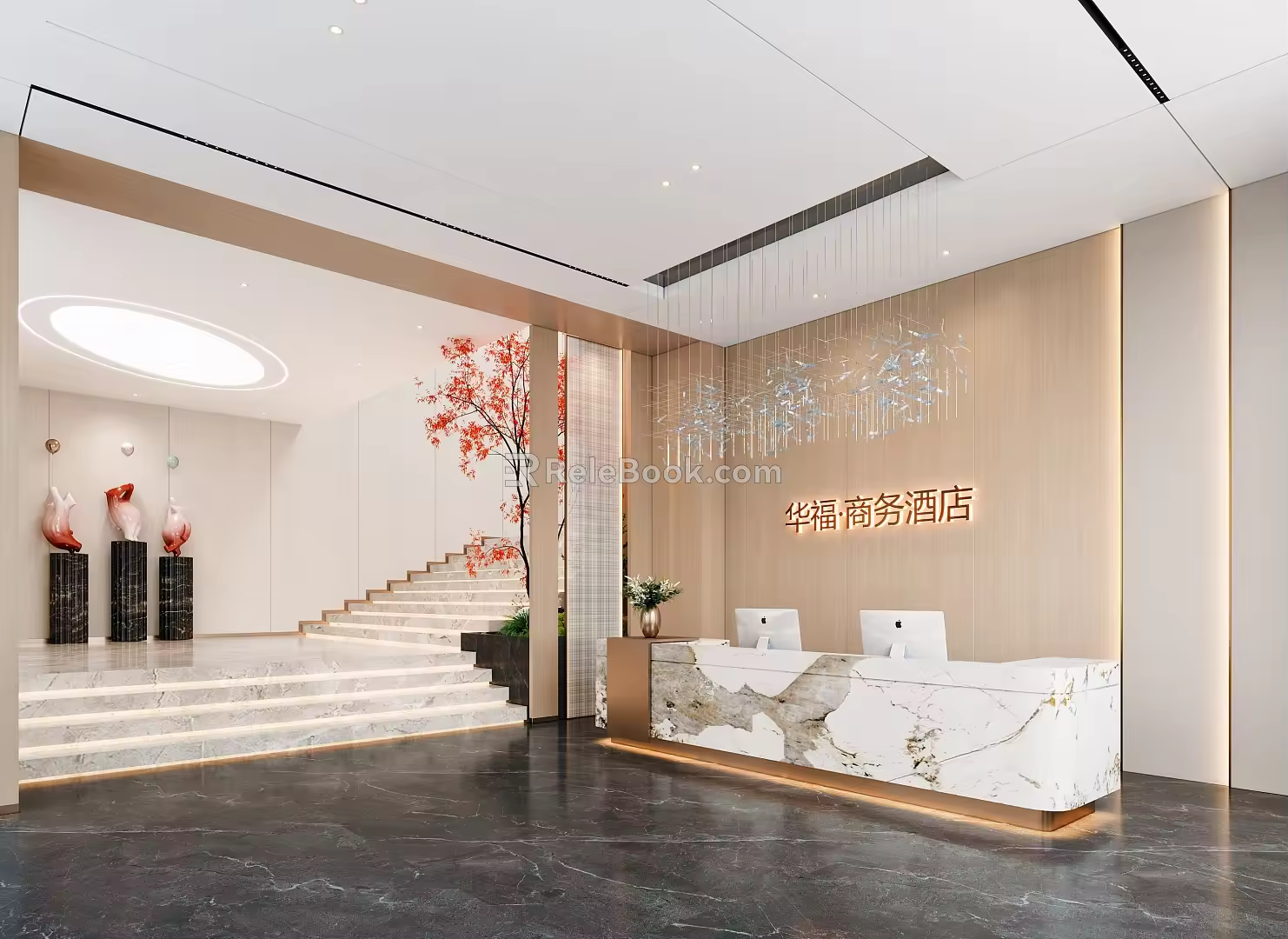 Hotel lobby front desk 3d model