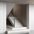 Modern Staircase With Wooden Steps And White Walls Glass Railing Interior Design