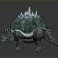 Mythical Spiked Turtle With Green Shell And Blue Crystals On Back Open Mouth 3d model