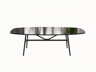 Black Oval Dining Table With Smooth Tabletop And Modern Metal Frame Design 3d model