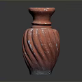 Red Hand Carved Vase With Spiral Patterns And Textured Surface