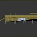 Cartoon Scene of Wooden Platform with Round Pool and Yellow Railings