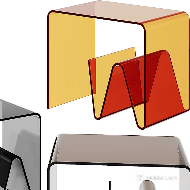 Modern Transparent Acrylic Desk With Colorful Geometric Frame And Sleek Design 3d model 