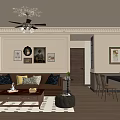 Cozy Living and Dining Room Interior with Sofa Dining Table Chairs and Decorative Art