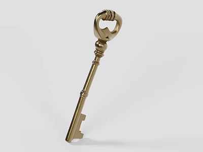Golden Vintage Key With Ornate Handle And Decorative Metal Design 3d model