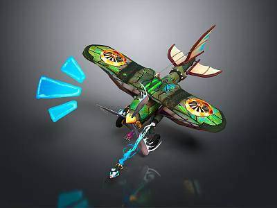 Colorful Cosmic Aerospace Craft With Green Wing Patterns And Blue Thrusters 3d model