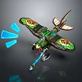 Colorful Cosmic Aerospace Craft With Green Wing Patterns And Blue Thrusters