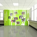 Green Wall Bookshelf with Open White Shelves Holding Books in Bright Study Space With Windows