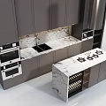 Modern Kitchen Interior Design With Gray Cabinets Marble Countertop Built in Appliances And Sink Area