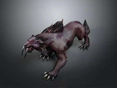 Ferocious Dark Fantasy Monster With Sharp Fangs Claws Red Eyes And Spiked Back 3d model
