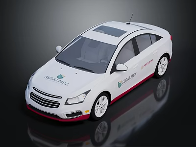 White Sedan Car with Social Alex Logo Black Roof and White Wheels 3d model