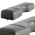 Light Beige Fabric And Dark Gray Leather Curved Modular Stools For Home Decor