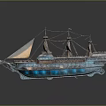 Ancient Sailing Ship With Multiple Masts Intricate Crystal Design Illuminated Sails And Reflective Water Base