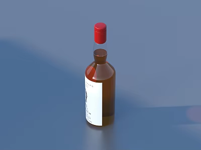 Elegant Brown Wine Bottle with Red Cap White Label and Glass on Blue Background 3d model