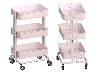 Pink Three Tier Mobile Storage Cart With Wheels For Home Organization 3d model