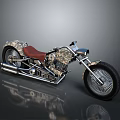 Custom Camouflage Pattern Motorcycle With Red Seat Chrome Parts And Large Wheels