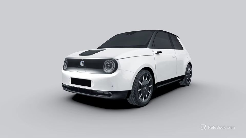 White Compact Modern Car With Circular Headlights Black Roof And Sleek Design 3d model 