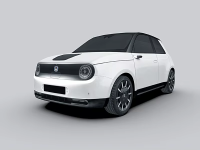 White Compact Modern Car With Circular Headlights Black Roof And Sleek Design 3d model