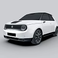 White Compact Modern Car With Circular Headlights Black Roof And Sleek Design