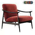 Modern Beige Upholstered Accent Chair With Black Armrest And Wooden Legs