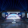 Stage Design With Blue Lighting Snow Mountain Background Rainbow Side Screens And Cloud Decorations 3d model