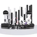 Modern Music Display Design Featuring Decorative Microphones Colorful Musical Notes and Platform