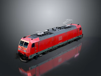 Red Electric Train Locomotive Featuring Pantograph On Top And Sleek Modern Design 3d model