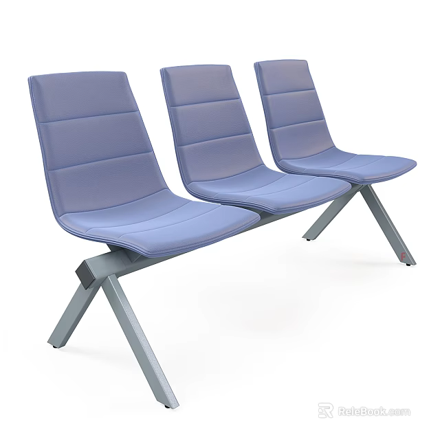 Modern Public Chair Featuring Three Blue Upholstered Seats Metal Frame and Comfortable Backrest 3d model 