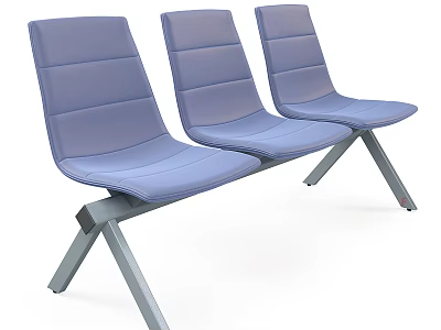 Modern Public Chair Featuring Three Blue Upholstered Seats Metal Frame and Comfortable Backrest 3d model