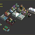 Colorful Multiple Room Interior Design Models With Various Furniture And Layout Elements