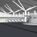 Modern Airport Terminal Interior With Arched Ceiling White Pillars And Baggage Carousel 3d model