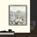 Abstract Painting With Dome Building Flowers And Birds For Interior Decor