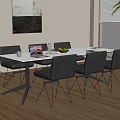 Modern Conference Table With Metal Frame Black Chairs Laptop Fruit Bowl Cups And Natural Light