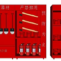 Red Fire Cabinets Equipped With Fire Extinguishers Sand Boxes And Shovels 3d model