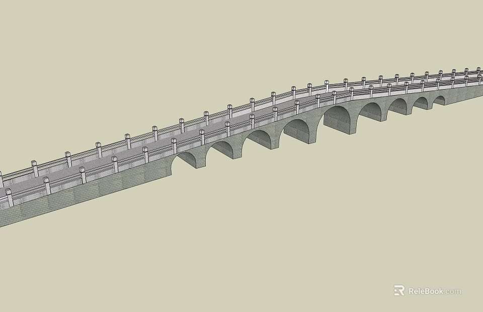 Scenic Landscape Bridge With Stone Arch Structure Multiple Arches And Railing Design 3d model 
