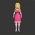 Blonde Haired 3D Game Movie Character In Pink Dress With White Trim And Pink Shoes