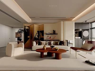 Elegant Modern Living Room Interior With Sofa Armchair Coffee Table And Area Rug 3d model