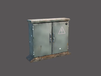 Outdoor Electrical Distribution Box With Double Door And Warning Sign On Rusty Surface 3d model