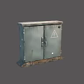 Outdoor Electrical Distribution Box With Double Door And Warning Sign On Rusty Surface 3d model