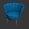 Blue Velvet Single Sofa With Scalloped Back And Gold Metal Legs