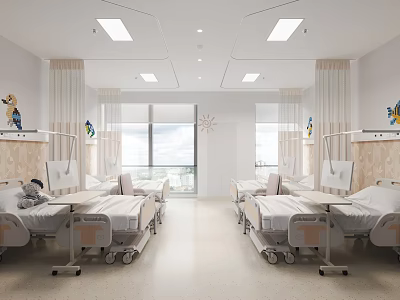 Bright Hospital Outpatient Pediatric Ward With Beds Natural Light And Decorations 3d model