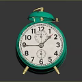 Vintage Green Alarm Clock With Bell White Dial Black Numbers Golden Base And Black Background