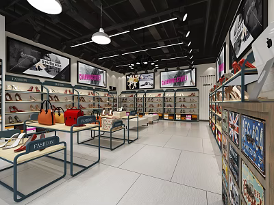 Modern Retail Store With Shoes Bags Displays Shelves And Bright Lighting 3d model