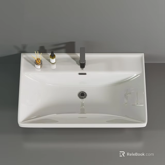 Modern White Ceramic Washbasin Design With Chrome Faucet And Decorative Items 3d model 