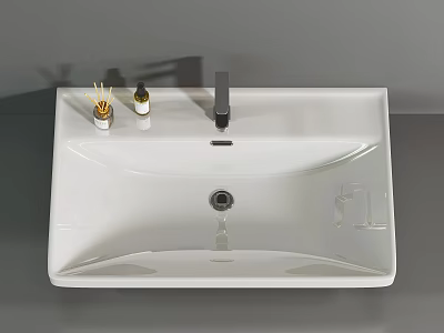 Modern White Ceramic Washbasin Design With Chrome Faucet And Decorative Items 3d model