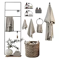 Bathroom Laundry Essentials With Linen Towels Bathrobe Storage Rack Wicker Basket And Plants