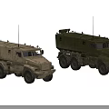 Two Military Style Off Road Utility Vehicles With Sand Green Colors And Antennas